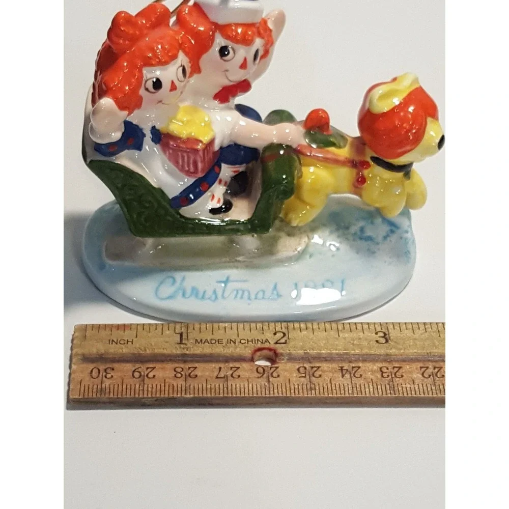 Vintage 80s Schmid Raggedy Ann Andy Snowtime Frolic Christmas Tree Ornament